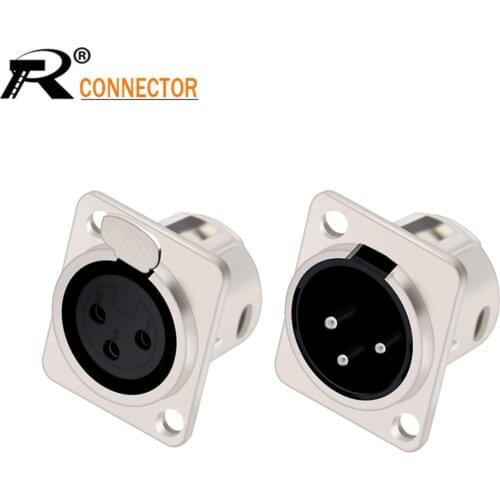 2Pcs XLR 3-pole Male/Female Socket Connector XLR Audio/Video Jack Metal Shell 3pin Panel Chassis Microphone MIC Terminal