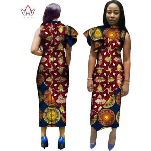 2021 BintaRealWax Women African Dress Elegent Lined Long Dress African Print Wax Lady Clothing Party Wedding Work WY1763