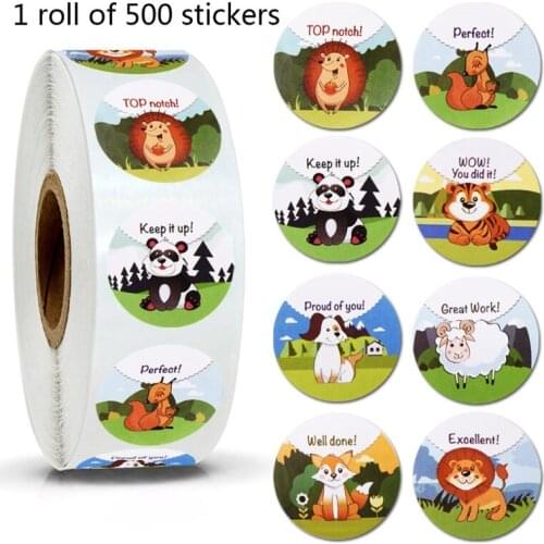 500Pcs Reward Stickers Cartoon Animal for students Motivation Teacher Sticker BX0D