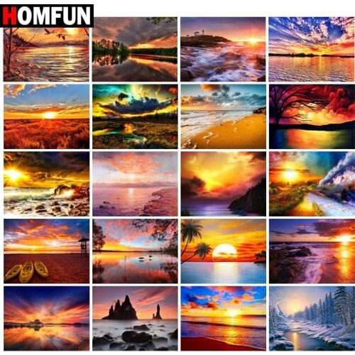 HOMFUN 3D Diamond Painting "Dusk sunset Sea view" DIY Full Rhinestones Drill Cross-stitch Kits Square Round Diamond Embroidery
