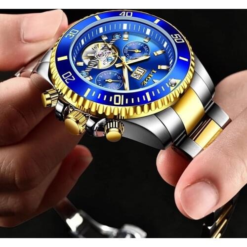 2021 LIGE Fashion Mens Watches Top Luxury Tourbillon Mechanical Watch Men All Steel Waterproof Clock Date Week Wristwatch+Box