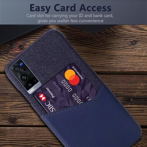 Febric Card Holder Cover For Vivo X60 Pro Plus Y95 Y69 X50 E Lite Cloth Texture Antiskid Case For VIVO Y73s Y52s X30 X27 Funda