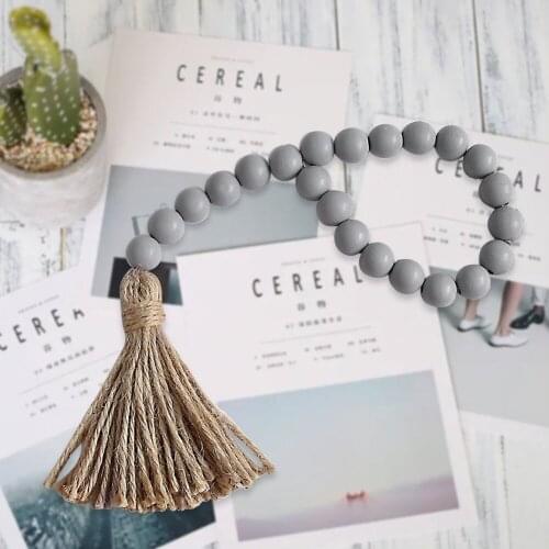 Wood Bead Garland Farmhouse Rustic Country Bead Decoration Wall Handmade Wood Bead Garland With Jute Rustic Tassel Wall Hanging