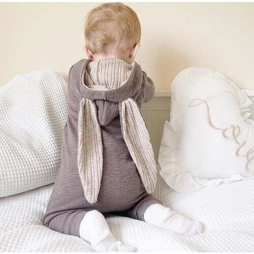 Baby Girl Spring Romper Toddler Boy Warm Long Sleeve Cute Ear Jumpsuit Unisex Cotton Sleep Wear Kids Solid Overall Baby Clothes