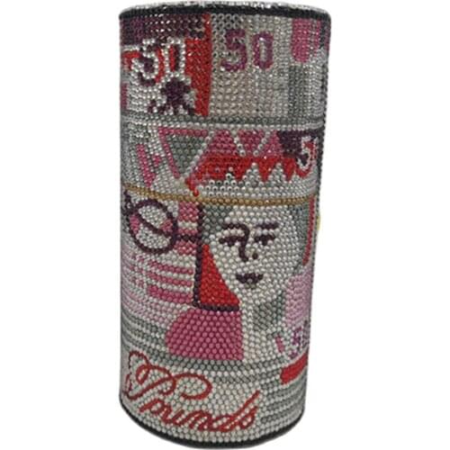 DG FEAFOWL Novelty Oval Barrel of Cash Women Money Crystal Evening Clutch Bag Party Diamond Minaudiere Handbags and Purses