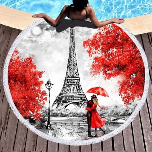 Eiffel Tower Flower 3D Printed Bath Towels for Adults and Children Swimming Sport 150cm Round Tassel Beach Towel Gift