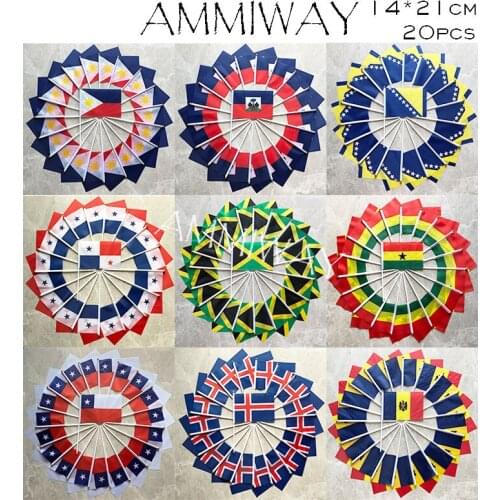 AMMIWAY 14x21cm 20pcs Philippines Haiti Bosnia and Herzegovina Panama Jamaica Ghana Chile Iceland Moldova Country Hand Flags