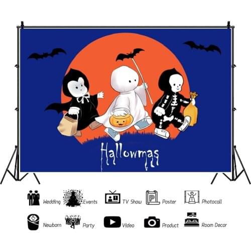 Halloween Night Small Skull Pumpkin Studio Portrait Photography Background Party Decors Photo Backdrop Photocall