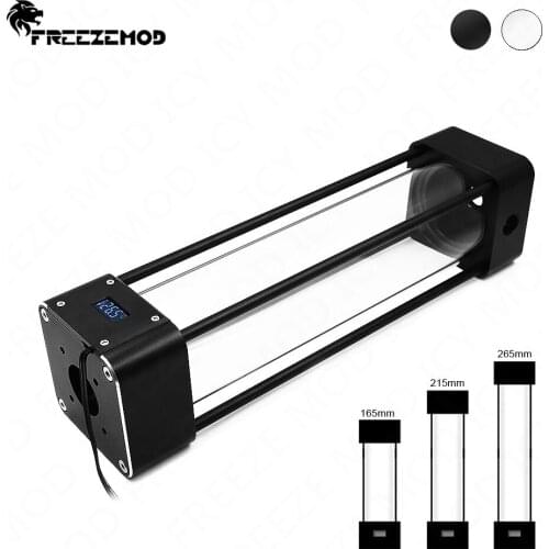 FREEZEMOD Square Glass Reservoir Cube Water Tank 165/215/265mm Length Temperature LCD Display Water Cooling MOD Watercooler