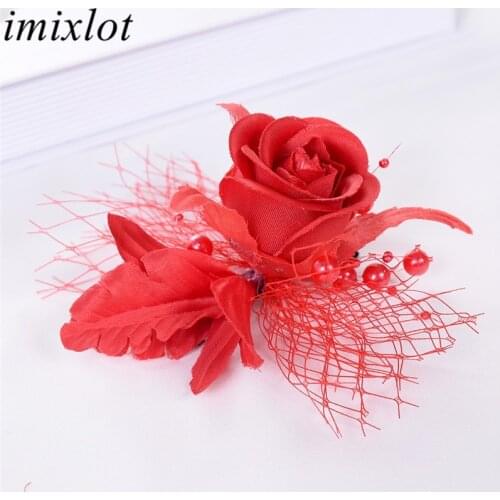 Imixlot Newest Charm Retro Rose Flower Feather with Beads Net Hair Clips Women Elegant Wedding Party Decoration Hair Accessories