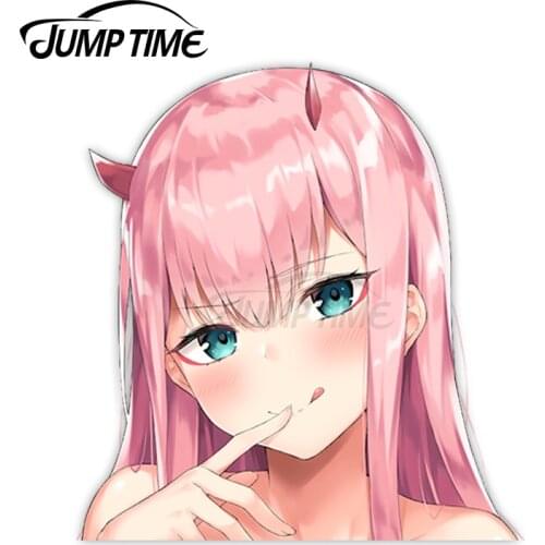 Jump Time Darling in the Franxx Zero Two 9 Sexy Cute Anime Girl Vinyl Decal Waifu Peeker Big Head Car Stickers