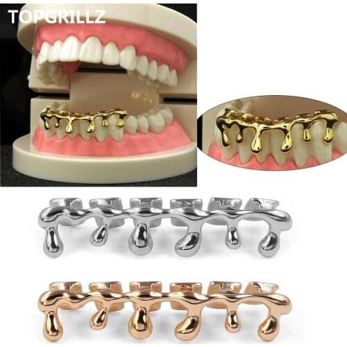 TOPGRILLZ Fit Light Yellow Gold Color Rose Plated Hip Hop Teeth Drip Grillz Caps Lower Bottom Grill Silver Color Grills