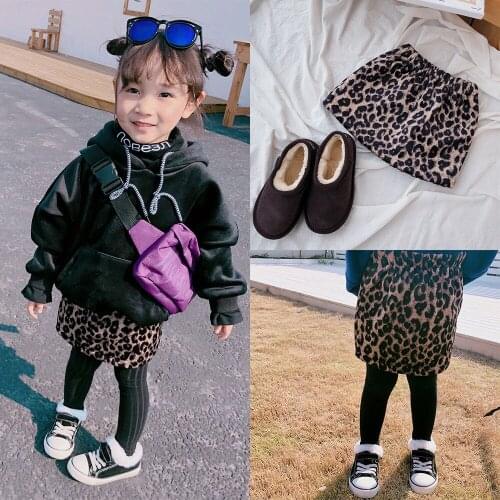 Girls Leopard Print Short Skirt 2021New Autumn Winter Childrens Plus Velvet All-match Skirt Kids Bottoming Skirt