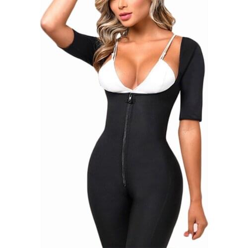 Women Post Liposuction Body Shaper Compression Waist Trainer Short Sleeve With Front Zipper Female Corset