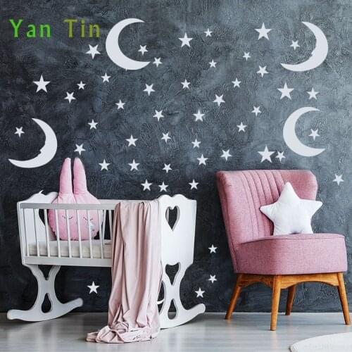 Cartoon Mixed Size Stars Moons Shape Wall Stickers For Kids Baby Room Nursery Wallpaper PVC Removable DIY Starry Art Mural Decor