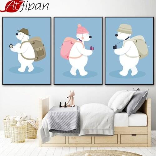 Atfipan Polar Bear Nordic Poster Wall Art Print Canvas Painting Animal Canvas Art Print Wall Pictures For Kids Room Home Decor