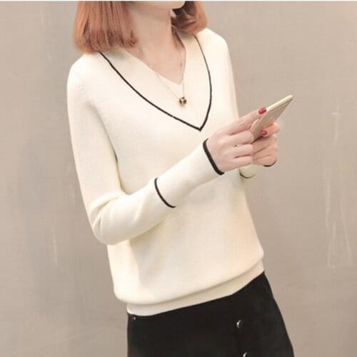 2020 New Autumn Winter Women Sweater Pullover Knitted Loose Short V-neck Long-sleeve Ladies Warm Sweater Coat Casual Top S-3XL