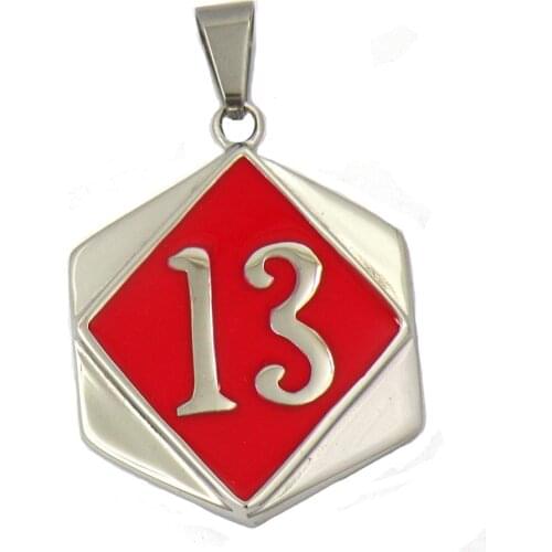FANSSTEEL Stainless Steel Jewelry number thirteen on the square plate biker Pendant FSP17W25R