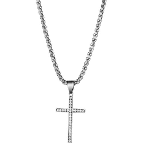 BONISKISS Simple Fashion Cross Chain Stainless Steel Necklace For Women Men Gold Color Necklace Religious Christian Jewelry