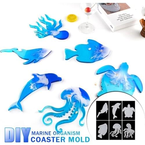 DIY Crystal Epoxy Mold Marine Life Animal Shape Coaster Mold Crystal Resin Coaster Cup Holder Marine Organism Mold Coaster Molds