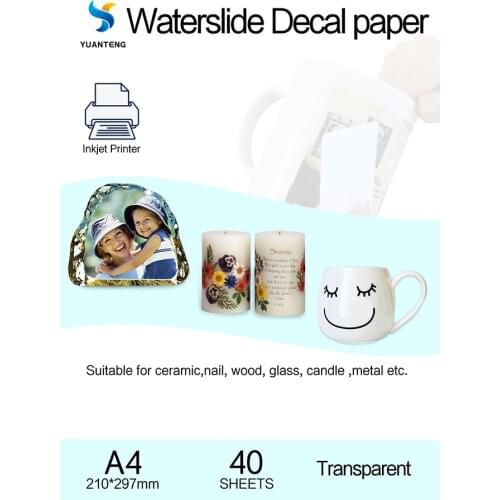 40pcs/lot) Inkjet Water Slide Decal Paper A4 Size Transparent Transfer Paper Clear Color Waterslide Decal Paper For Mug Nail