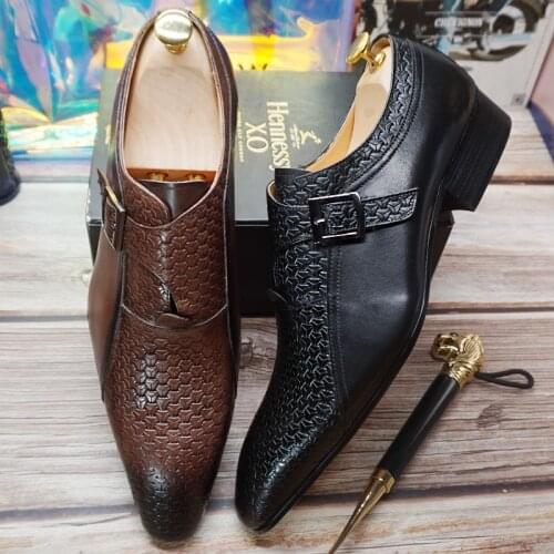 Luxury Men Loafers Shoes Fashion Prints Genuine Leather Monk Strap Men Dress Casual Shoes Black Brown Wedding Office Mens Shoes