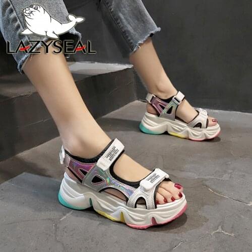 LazySeal Thick Bottom Rainbow Sole Sandals Female Summer 2020 Women Hook & Loop Height IncreasingPlatform Wedge Open Toe Shoes