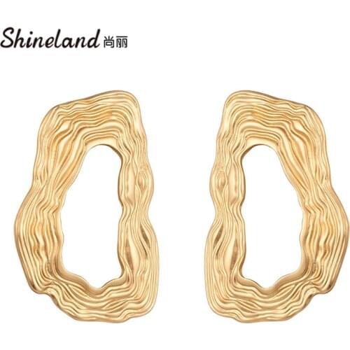 Shineland 2021 New Arrival Matte Metal bijoux Geometric Irregular Hollow Stud Earrings for Women Men Punk Statement Jewelry Gift