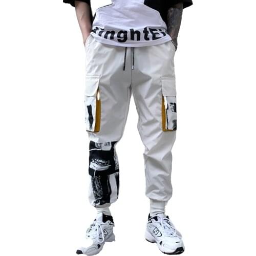 White joggers men High street Cargo pants Big pockets Spring Autumn