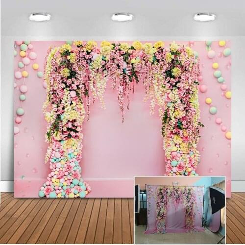 Bridal Shower Pink Wedding Photography Backdrops Married Flower Photo Backdrop Studio Floral Door Photographic Background 814