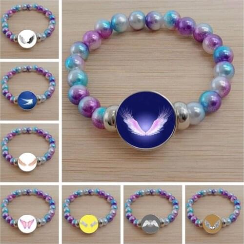 Creative Angel Wing Bracelet, Cabochon Glass Bracelet Jewelry, Colorful Bead Bracelet Gift