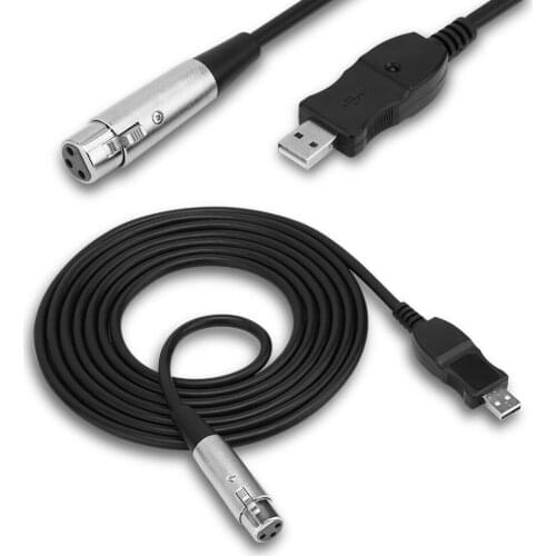 USB Male to XLR Female Microphone Mic Studio Audio Link Cable Adapter Black