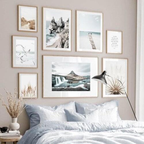 Waterfall Beach Reeds Dandelion Seagull Jetty Rock Wall Art Print Canvas Painting Nordic Poster Decor Pictures For Living Room