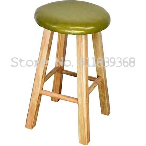 High Stool Household Solid Wood Bar Chair Milk Tea Shop High Stool Modern Simple Bar Stool European Round Stool Net Red