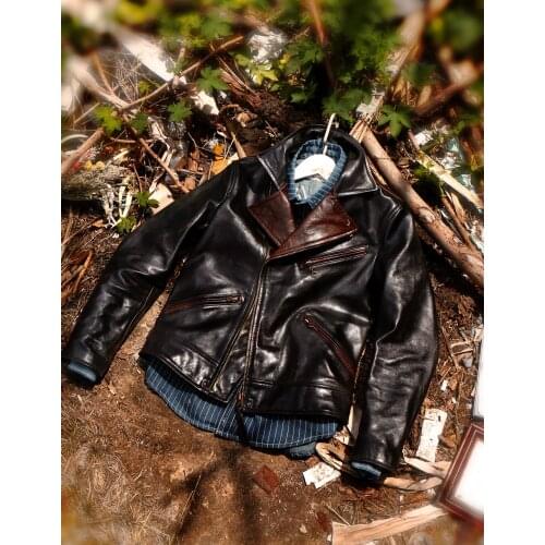 YR!Free shipping.1.2mm Luxury tea core horsehide jacket,new fashion leather coat.Man vintage genuine leather clothes.motor biker