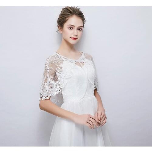 2020 Women Bridal Bolero Lace Appliqued Crystal Beaded Shawls Wedding Jacket Cloak