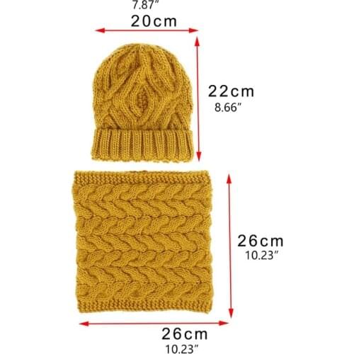 Women Winter Warm 2 Piece Beanie and Infinite Circle Scarf Set Solid Color Chunky Cable Knit Cuffed Hat Neckerchief