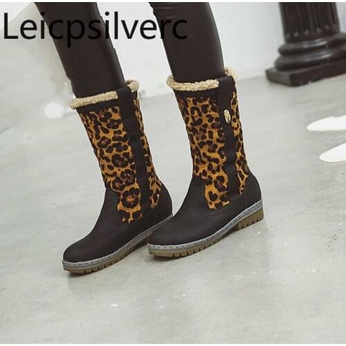 Womens Boots Autumn And Winter New Round head Color matching Thick heel Low-heeled Middle tube Womens shoes plus size 34-48