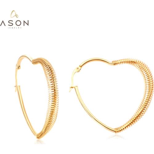 ASONSTEEL Gold Color Unique Stainless Steel Hoop Earring Stylish Heart Earrings for Girl Women Daily Wear Accessories Jewelry