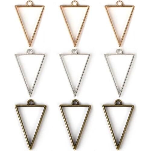 10pcs Triangle Pendants Open Back Bezel Hollow Blank Charm Flower Resin Blank Frames For Earring Jewelry Making DIY 25x39mm