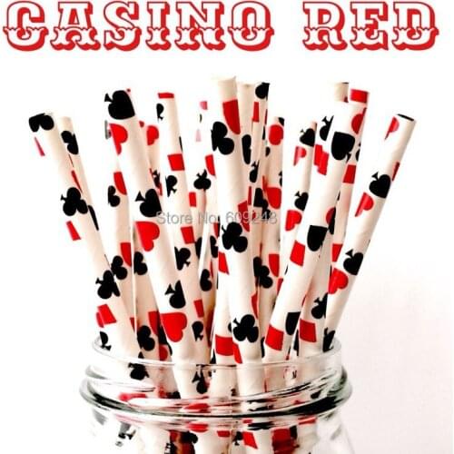 100pcs Mixed Colors Casino Red Playing Cards Drinking Paper Straws,Cheapest Biodegradable Vintage Birthday Party Supplies