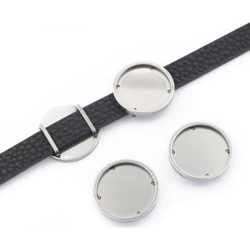 4pcs Stainless Steel Slider Spacer 20mm Blank Cabochon Base Setting Bezel For 10*2mm Flat Leather Cord Bracelet Jewelry Making