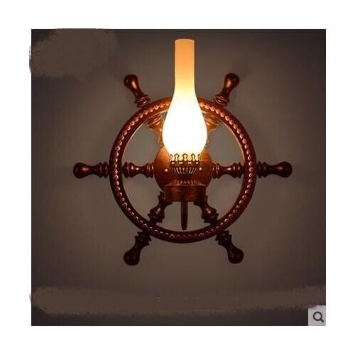 American Retro Pleasure Industrial Wind Solid Wood Rudder Creative Bar Barcoan Coffee Decorative Wall Lamp Loft creativ LU721190