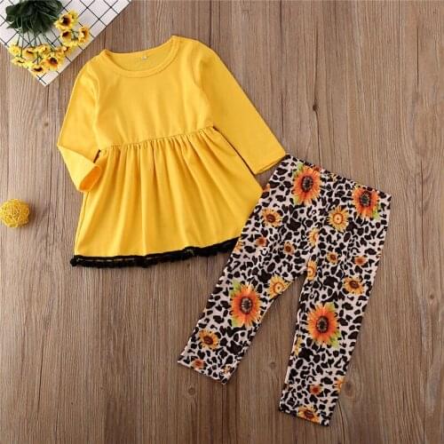 Toddler Kids Baby Girls free shipping Clothes pullover long sleeve round neck T-shirts Leopard print Pants 2pc autumn outfits