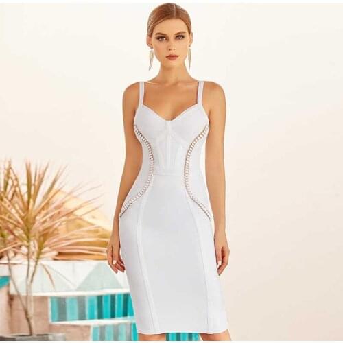 Free Shipping Wholesale Women Black White Spaghetti Strap V-neck Backless Sexy Celebrity Cocktail Party Bandage Dress