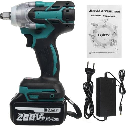 288V 1/2'' 800NM Cordless Electric Impact Wrench Gun Driver Li-ion 1/2 Battery AC 110-240V One Battery and One Charge Power Tool