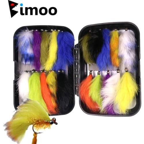 Bimoo 20PCS/Box Assorted Color #4 Hare Strip Zonker Fly for Trout Browns Rainbow Bass Fly Fishing Lure Bait Streamers in Fly Box