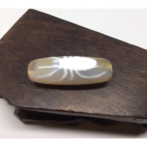 New Arrival Rare Patterns Spider White Color Natural Agate 12mm*38mm Amulet Tibetan Dzi Beads for Bracelet DIY Jewelry Making
