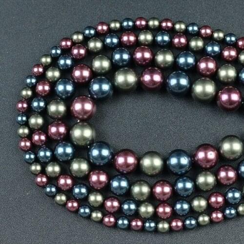 Blue Purple Green Shell Pearl Beads Round Loose Spacer Beadss 15'' 6/8/10/12mm For DIY Jewelry Making Bracelet Charm Accessorie