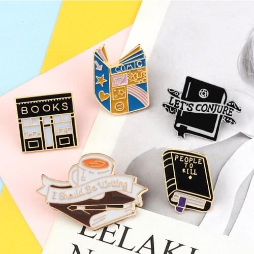Black Punk Magic Book Enamel Pins Funny Library Books Brooches Backpack Clothes Metal Lapel Pin Badges Jewelry Gifts for Friends